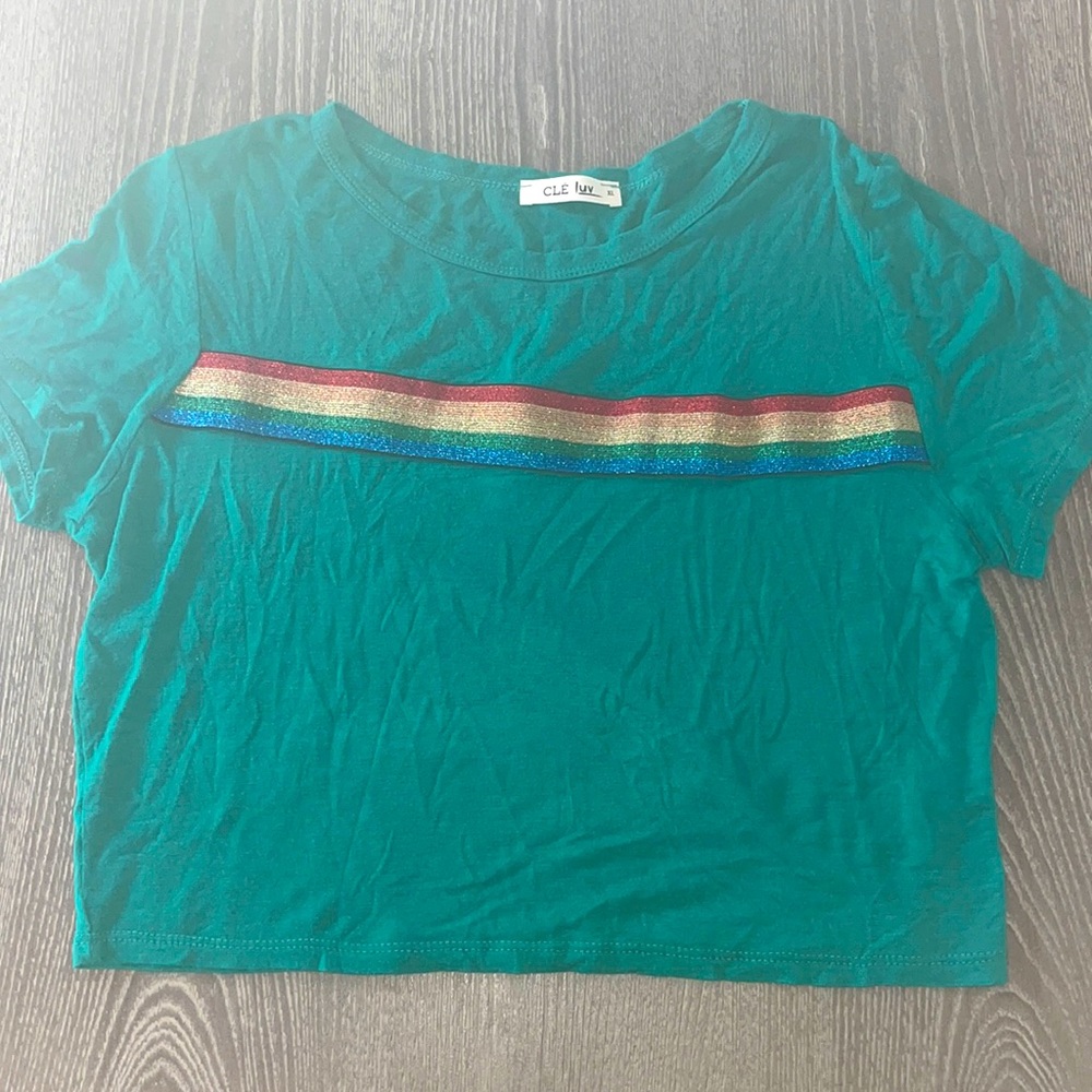 X-Large dark green with rainbow lines crop top